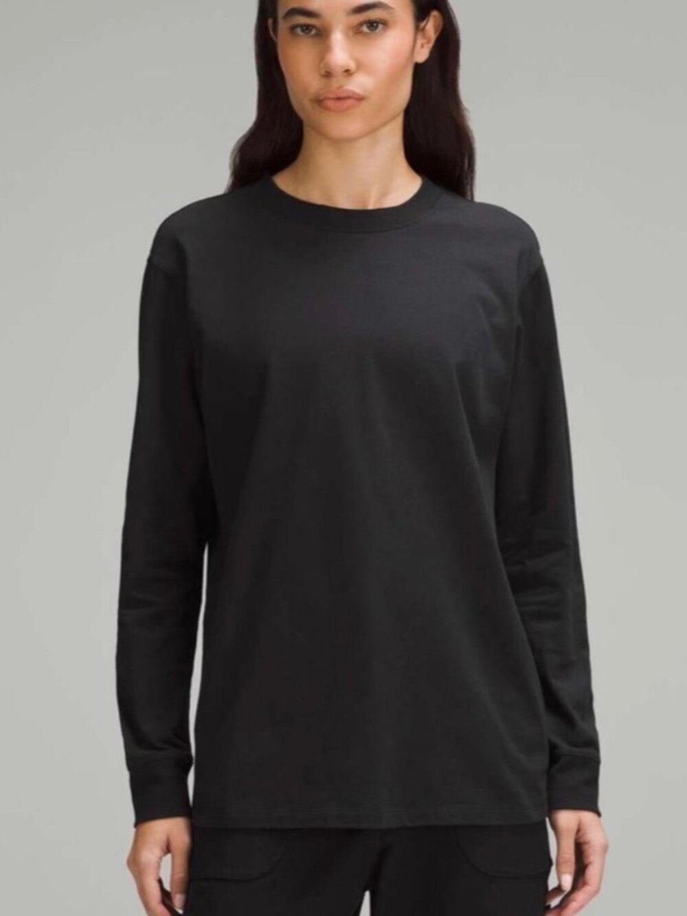 Lululemon All Yours Shirt Womens 10 Black Pima Cotton Long Sleeve Relax Top Tee